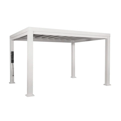 Windham 14' X 10' Modern Galvanized Steel Outdoor Patio Pergola Kit with Shade Sail Canopy and Powerport