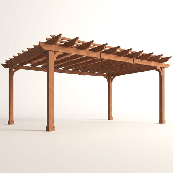 12X16 FT All Cedar Wood Wooden Pergola, Pergola Kit with Stakes, Quality Wood Supported Structure, Snow and Wind Supported, Outdoor Garden Shelter with Cedar Framed for Backyard, Deck, Lawn — Studio Shot