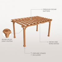 12X16 FT All Cedar Wood Wooden Pergola, Pergola Kit with Stakes, Quality Wood Supported Structure, Snow and Wind Supported, Outdoor Garden Shelter with Cedar Framed for Backyard, Deck, Lawn — infographic