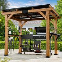 Modern Shade Grill Gazebo 6' X 8', Cedar Wood Gazebo with USB and USB-C Charging Ports, Outdoor Bar with Galvanized Steel Roof, Shelves and Paper Towel Holder, Patio Bars for Backyard
