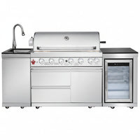 82-Inch 6-Burner Gas Grill 85,000 BTU Outdoor Kitchen Barbecue, Stainless Steel Grill Island with Sink, Storage Cabinets, and Wine Refrigerator,Backyard, Patio, Lawn, Silver (Silver, 82.4")
