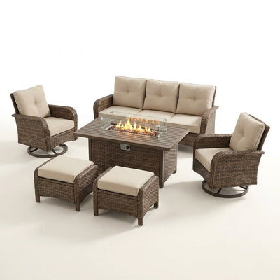 Patio Furniture Set Built to Last, Fire Pit Table, Wicker Construction, 50000 BTU, Weather Resistant