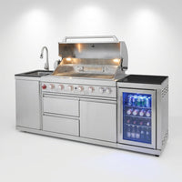 82-Inch 6-Burner Gas Grill 85,000 BTU Outdoor Kitchen Barbecue, Stainless Steel Grill Island with Sink, Storage Cabinets, and Wine Refrigerator,Backyard, Patio, Lawn, Silver (Silver, 82.4") — Studio Shot