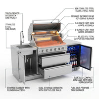 82-Inch 6-Burner Gas Grill 85,000 BTU Outdoor Kitchen Barbecue, Stainless Steel Grill Island with Sink, Storage Cabinets, and Wine Refrigerator,Backyard, Patio, Lawn, Silver (Silver, 82.4") — How It Works