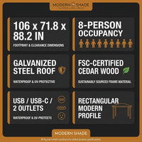 Modern Shade Grill Gazebo 6' X 8', Cedar Wood Gazebo with USB and USB-C Charging Ports, Outdoor Bar with Galvanized Steel Roof, Shelves and Paper Towel Holder, Patio Bars for Backyard — Results & Stats