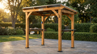 Modern Shade Grill Gazebo 6' X 8', Cedar Wood Gazebo with USB and USB-C Charging Ports, Outdoor Bar with Galvanized Steel Roof, Shelves and Paper Towel Holder, Patio Bars for Backyard — Lifestyle
