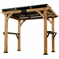Outdoor Grill Gazebo Designed for Backyard Cooking, Cedar Wood Frame, Steel Roof, USB Charging Ports