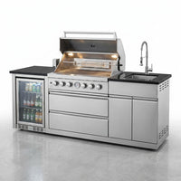 Modular Outdoor Kitchen BBQ Island, 104" Outdoor Kitchen Propane Gas Island Grill with Sink, Compact Refrigerator, Storage Cabinets, Rotisserie Kit (Silver, 104") — Studio Shot