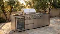Modular Outdoor Kitchen BBQ Island, 104" Outdoor Kitchen Propane Gas Island Grill with Sink, Compact Refrigerator, Storage Cabinets, Rotisserie Kit (Silver, 104") — Lifestyle