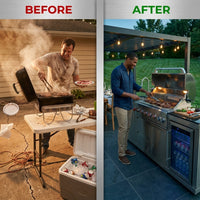 Outdoor Kitchen Island Built to Transform Your Backyard, 85,000 BTU 6-Burner Grill, Stainless Steel Sink, Wine Cooler — Before & After