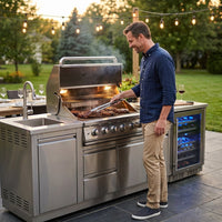 Outdoor Kitchen Island Built to Transform Your Backyard, 85,000 BTU 6-Burner Grill, Stainless Steel Sink, Wine Cooler — Lifestyle