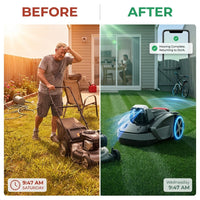 V3 Wireless Robot Lawn Mower for Small Yards, 0.15 Acre/6,400 Sq. Ft., Vision AI Obstacle Detection, One-Click Start, App Control, Auto Recharge, 42% Slope — Before & After