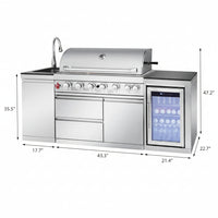 82-Inch 6-Burner Gas Grill 85,000 BTU Outdoor Kitchen Barbecue, Stainless Steel Grill Island with Sink, Storage Cabinets, and Wine Refrigerator,Backyard, Patio, Lawn, Silver (Silver, 82.4")