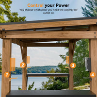 Modern Shade Grill Gazebo 6' X 8', Cedar Wood Gazebo with USB and USB-C Charging Ports, Outdoor Bar with Galvanized Steel Roof, Shelves and Paper Towel Holder, Patio Bars for Backyard