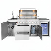 82-Inch 6-Burner Gas Grill 85,000 BTU Outdoor Kitchen Barbecue, Stainless Steel Grill Island with Sink, Storage Cabinets, and Wine Refrigerator,Backyard, Patio, Lawn, Silver (Silver, 82.4")